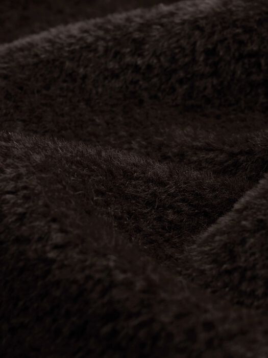 Coffee-brown fuzzy wool-alpaca fabric close-up