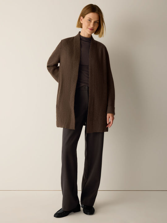 Eileen Fisher Lightweight Boiled Wool High Collar Jacket in Hazelwood