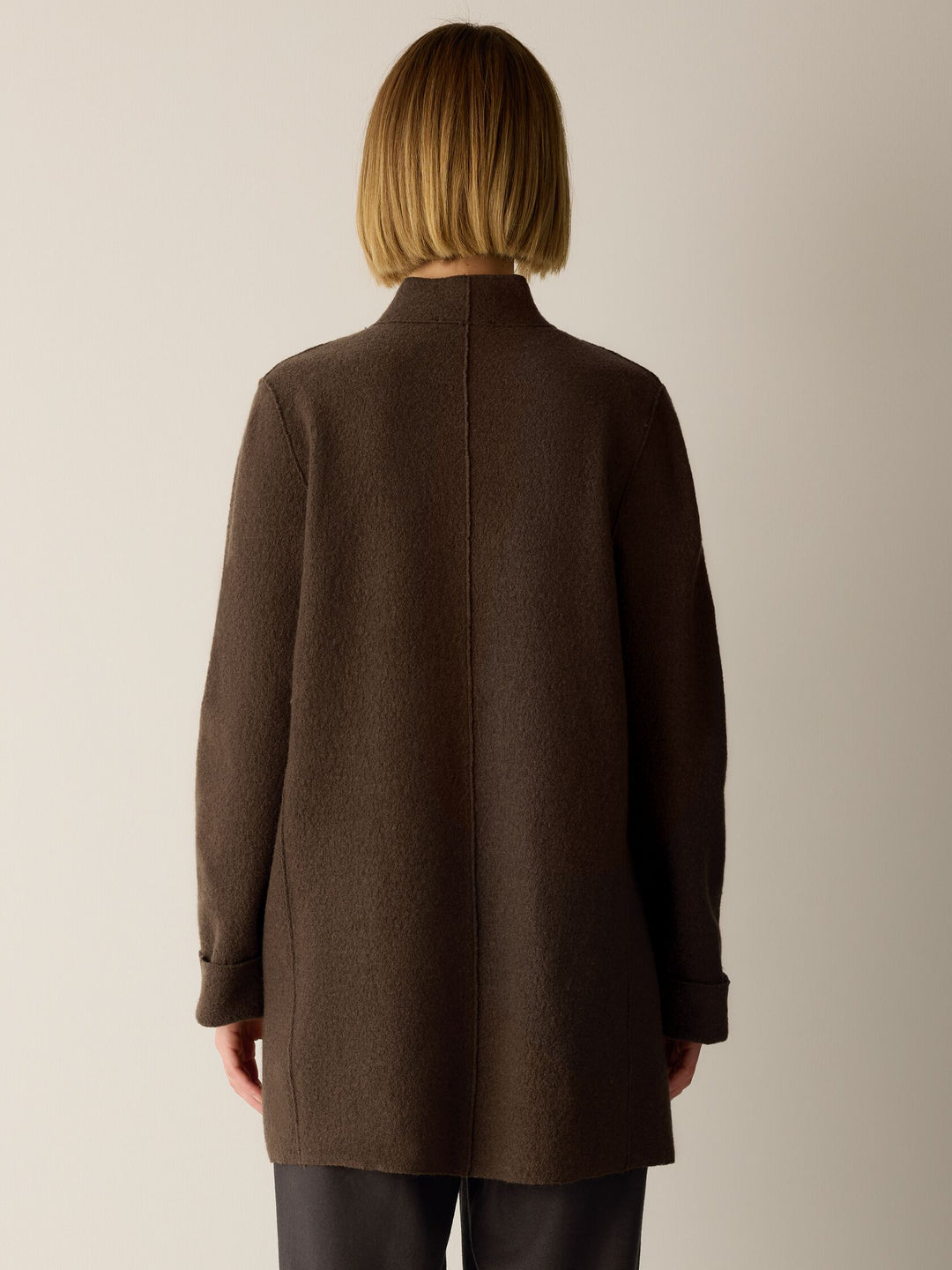 Eileen Fisher Lightweight Boiled Wool High Collar Jacket in Hazelwood