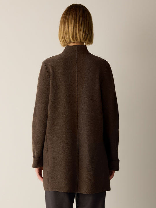 Eileen Fisher Lightweight Boiled Wool High Collar Jacket in Hazelwood