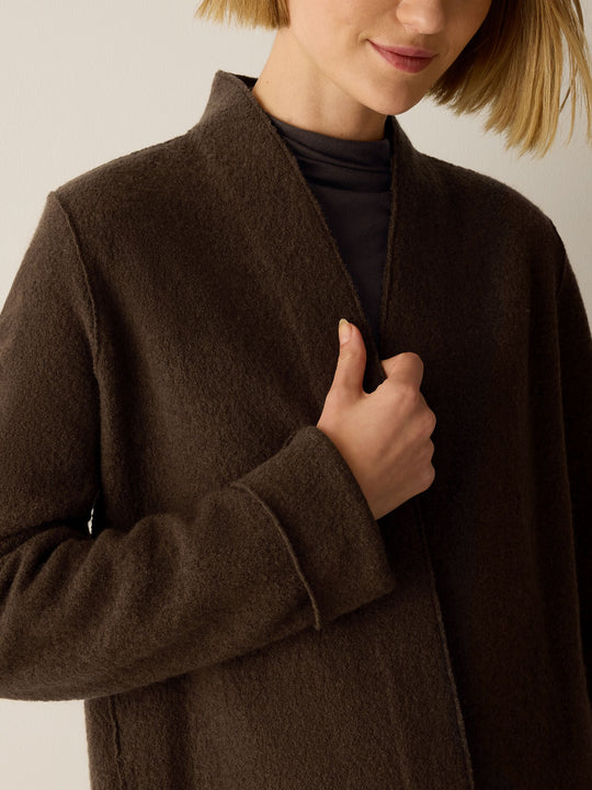 Eileen Fisher Lightweight Boiled Wool High Collar Jacket in Hazelwood