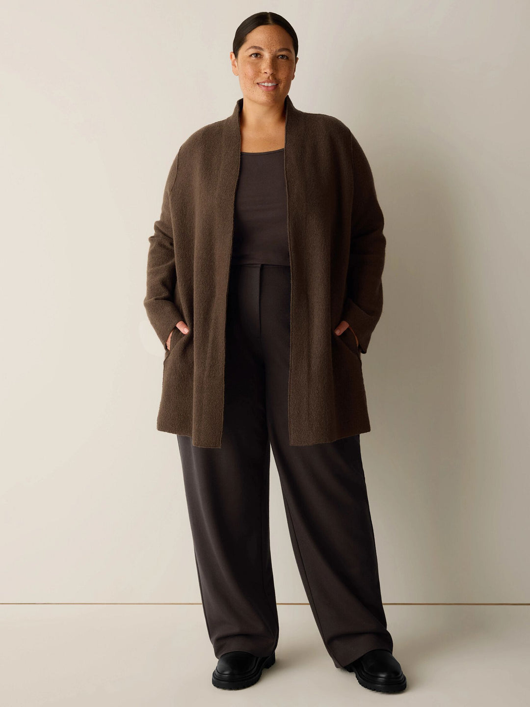 Eileen Fisher Lightweight Boiled Wool High Collar Jacket in Hazelwood