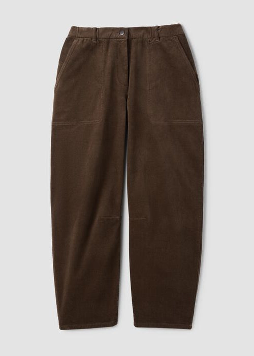 Corduroy ankle pants with pockets, button waistband, dark hazel-brown