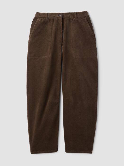 Corduroy ankle pants with pockets, button waistband, dark hazel-brown