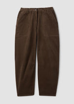 Corduroy ankle pants with pockets, button waistband, dark hazel-brown