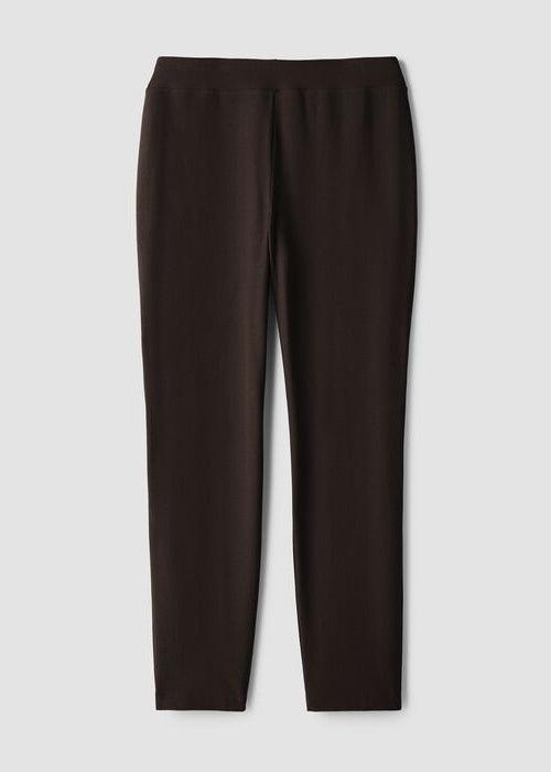 Eileen Fisher slim stretch crepe pants in coffee brown, pull-on tapered fit
