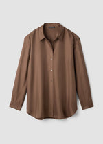 Silk twill long-sleeve shirt with classic collar and front buttons, hazel brown