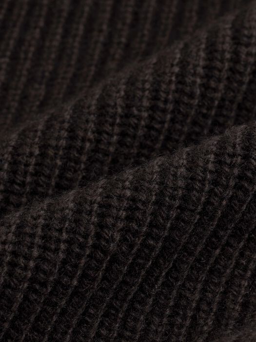 Dark coffee-brown ribbed wool-cashmere knit close-up texture