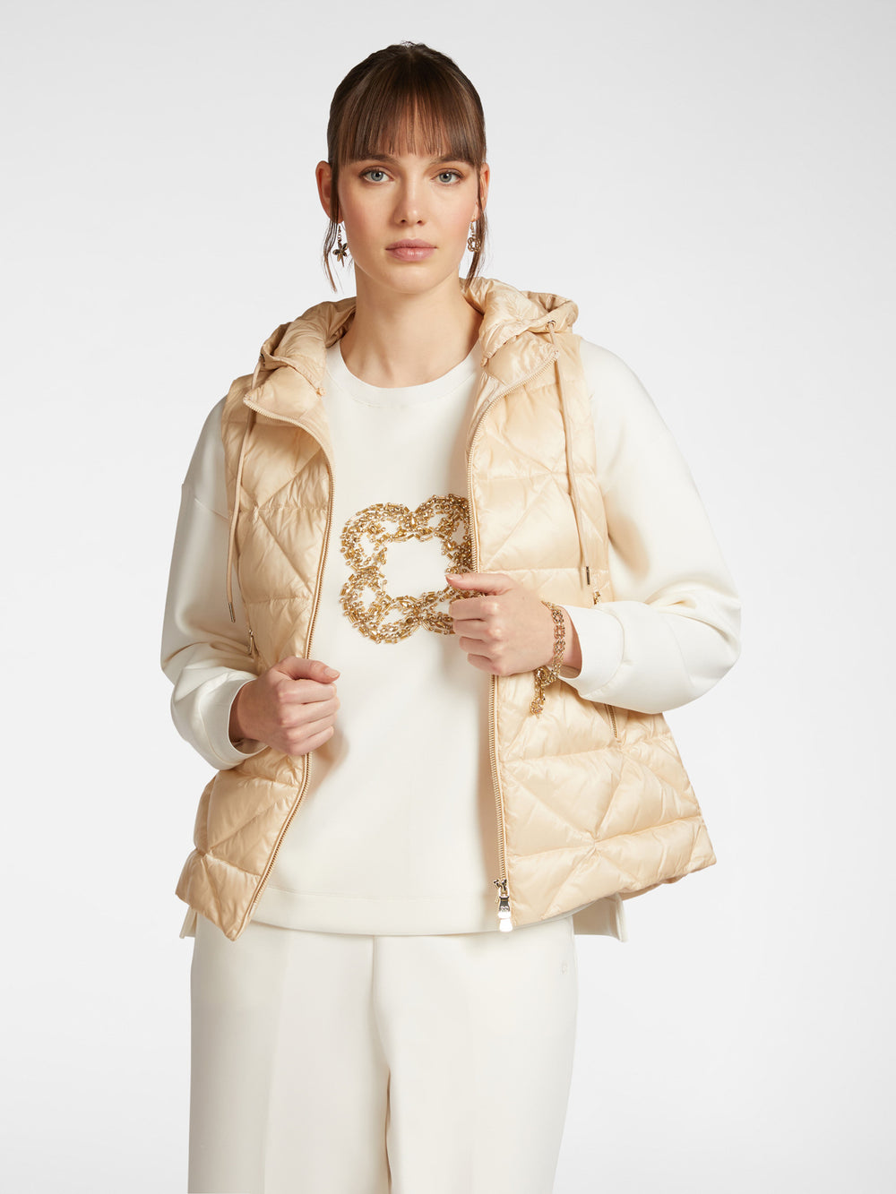 Elena Miro Zip Front Gold Hooded Puffer Vest