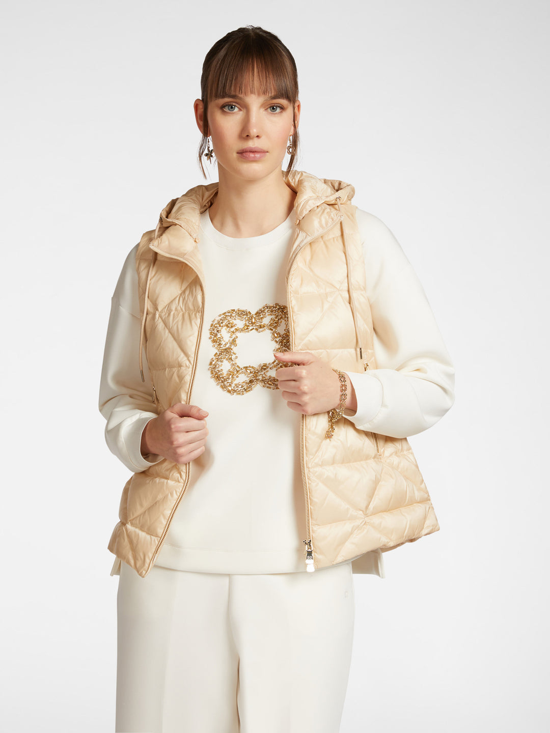 Elena Miro Zip Front Gold Hooded Puffer Vest