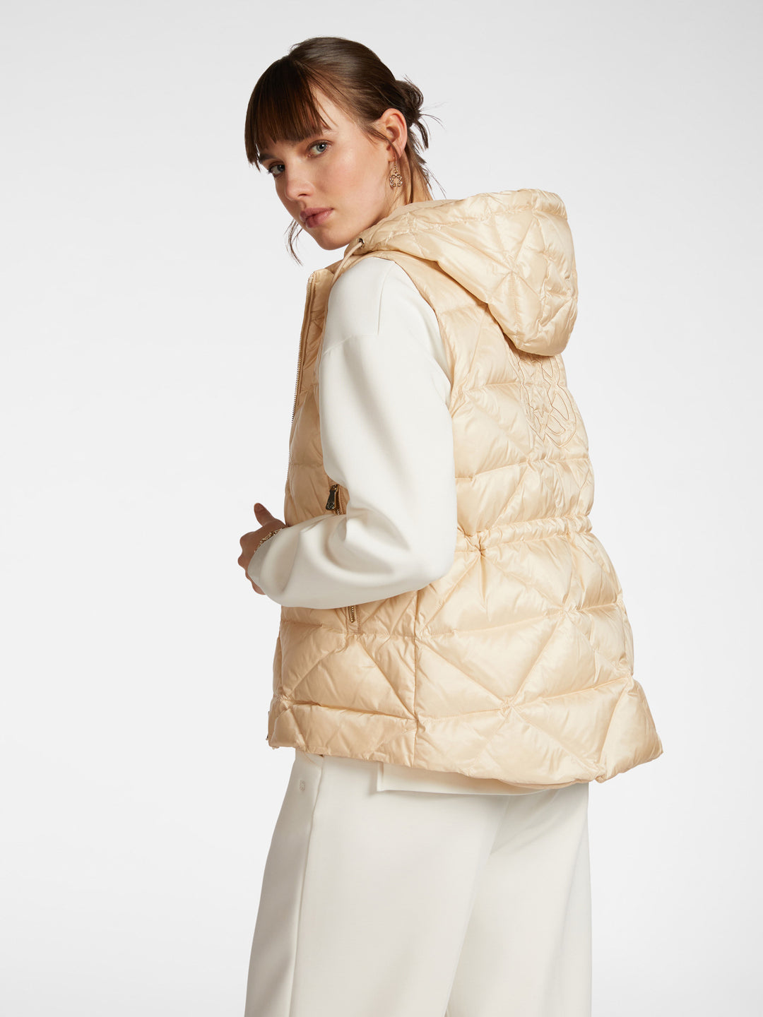 Elena Miro Zip Front Gold Hooded Puffer Vest