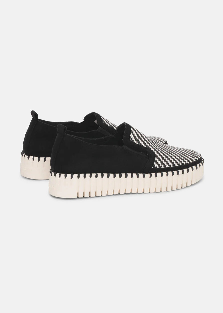 side view of Ilse Jacobsen Tulip Slip on Mixed Textile Platform in Black/White