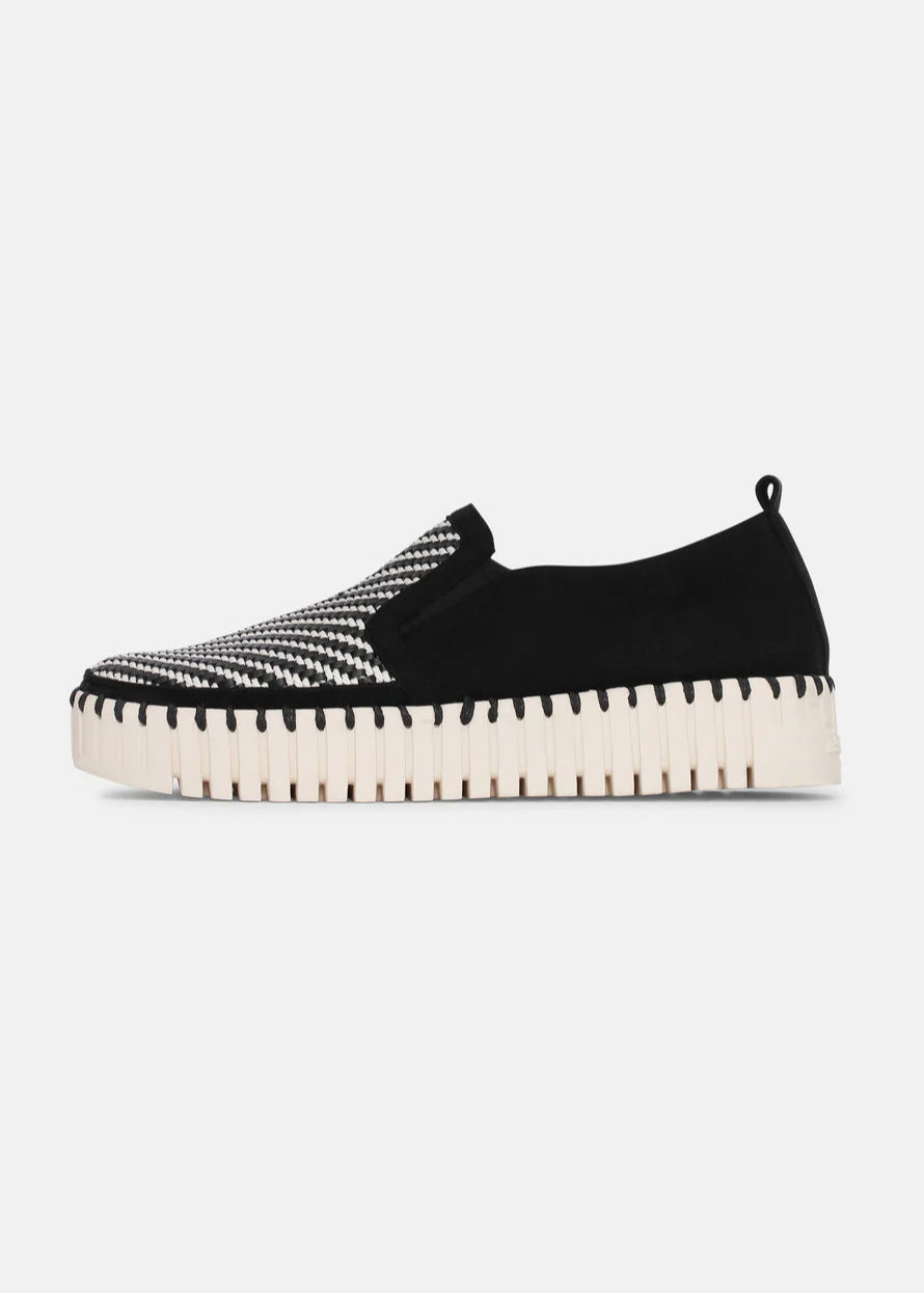 side view of Ilse Jacobsen Tulip Slip on Mixed Textile Platform in Black/White