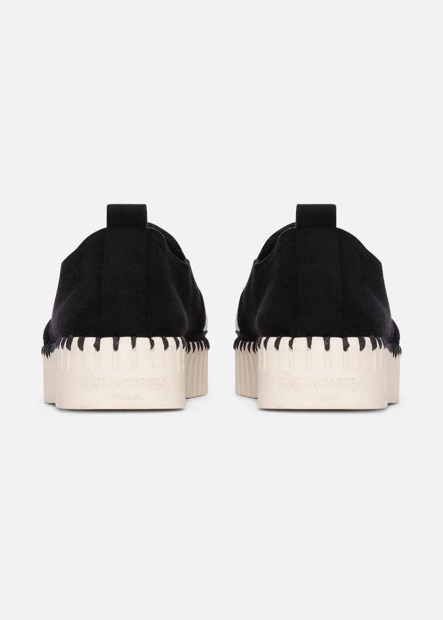 back view of Ilse Jacobsen Tulip Slip on Mixed Textile Platform in Black/White