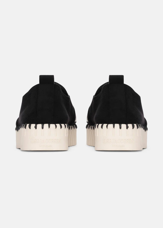 back view of Ilse Jacobsen Tulip Slip on Mixed Textile Platform in Black/White