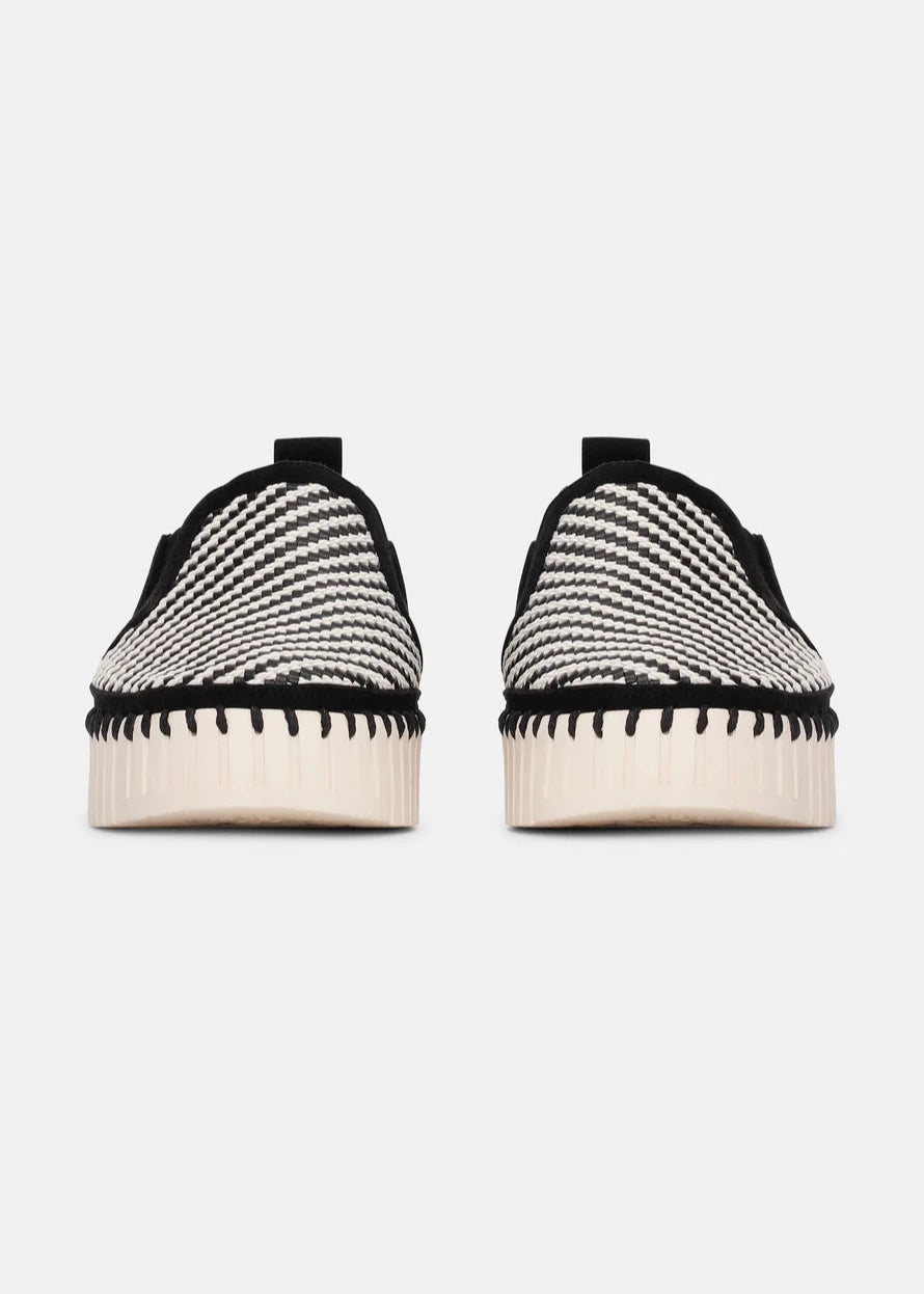 front view toe Ilse Jacobsen Tulip Slip on Mixed Textile Platform in Black/White