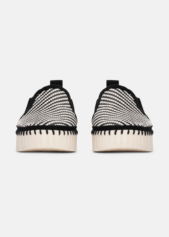 front view toe Ilse Jacobsen Tulip Slip on Mixed Textile Platform in Black/White