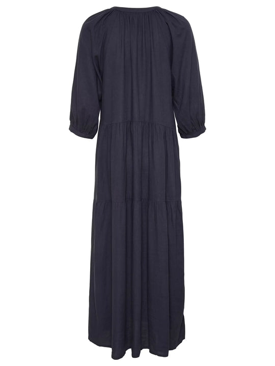 Part Two Nataliya Tiered Long Dress with Cuffed Sleeve in Navy