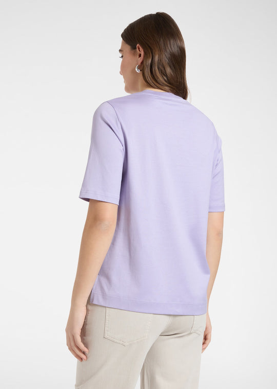 back view of plus size Elena Miro Short Sleeve Crewneck T Shirt with Dragonfly  in Lavender