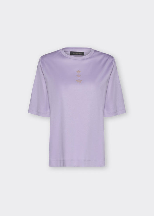 front view of plus size Elena Miro Short Sleeve Crewneck T Shirt with Dragonfly  in Lavender