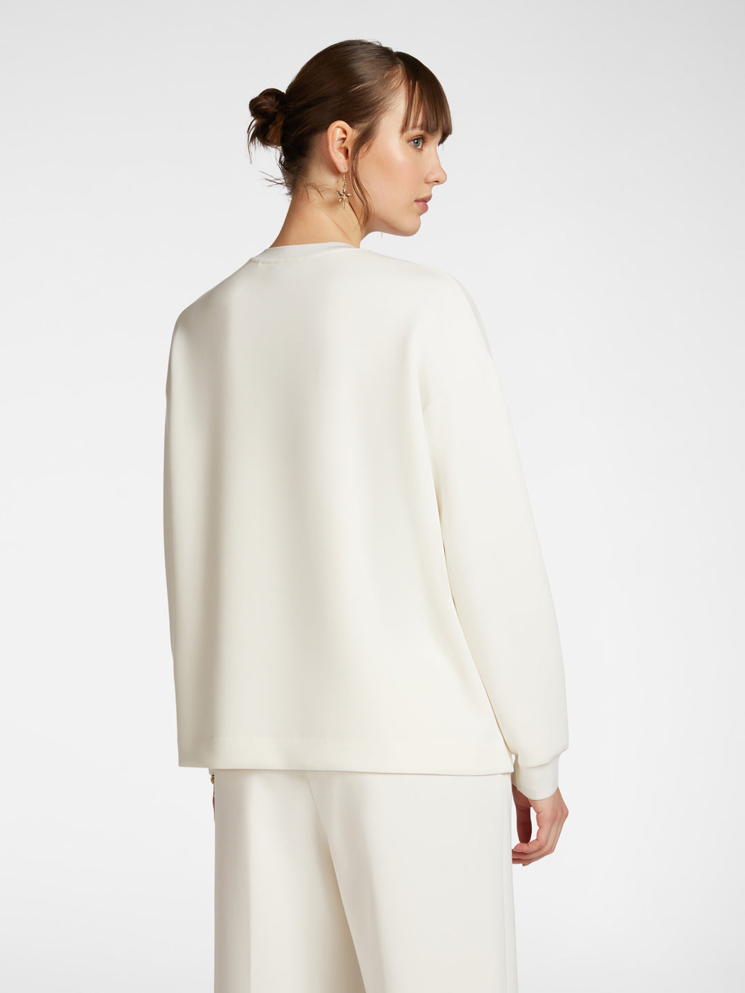 Elena Miro Long Sleeve Embellished Front Sweat Top in Off-White