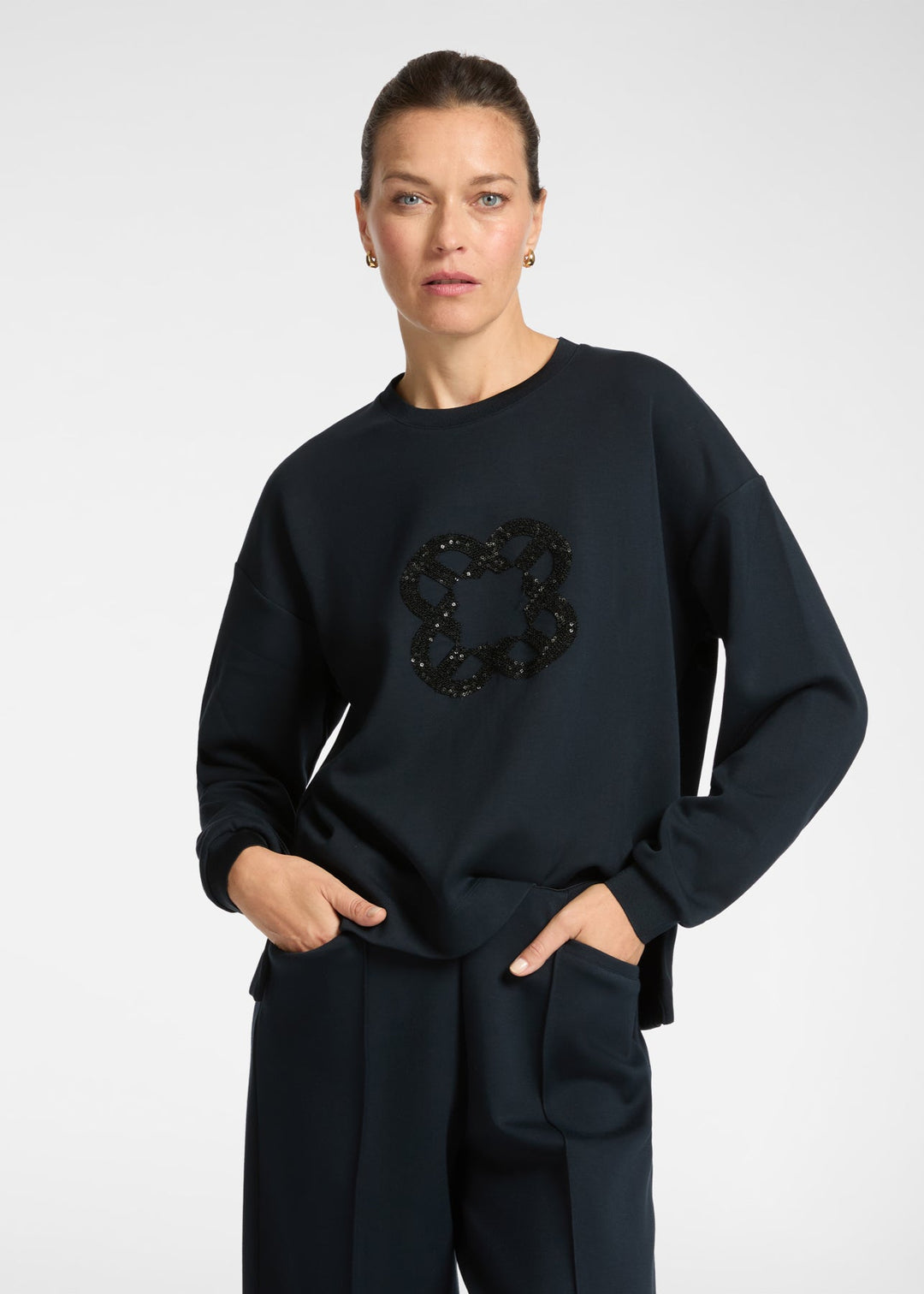 front view of plus size Elena Miro Scuba Sweat shirt in Black