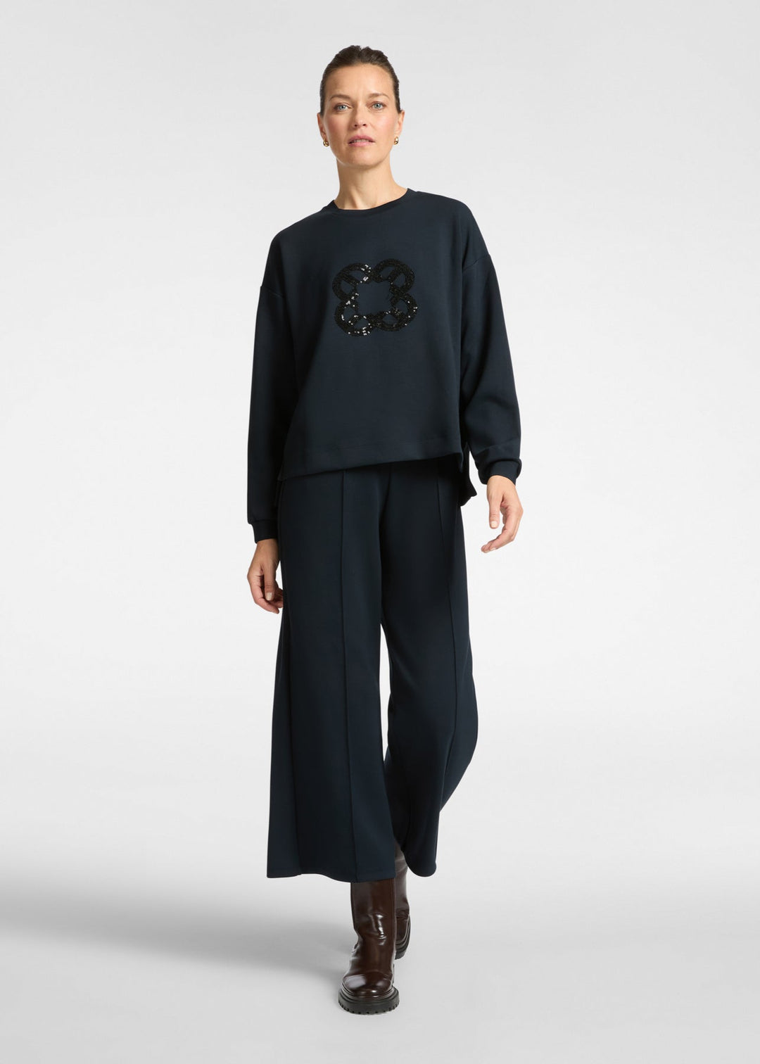 front view of plus size Elena Miro Scuba Sweat shirt in Black