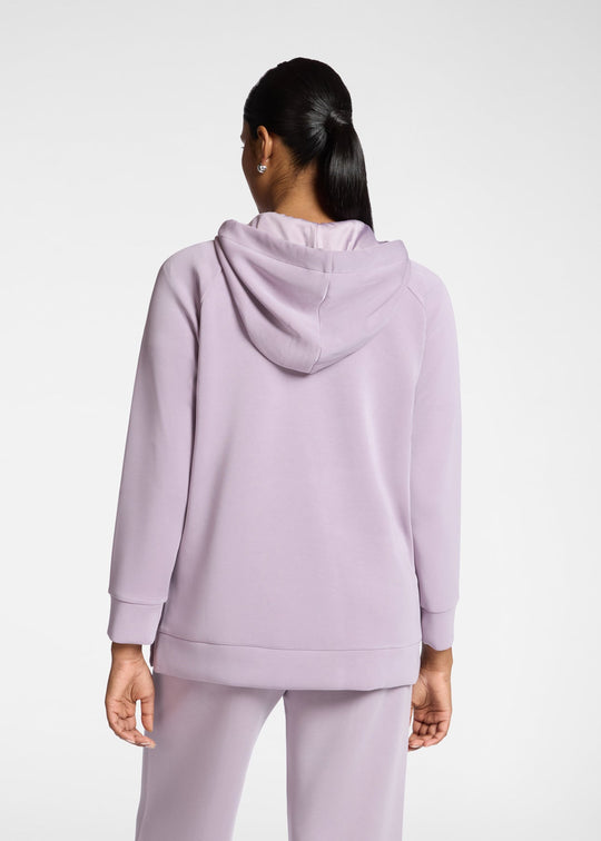 Back view of plus size Elena Miro Hooded Scuba Sweatshirt in Glass