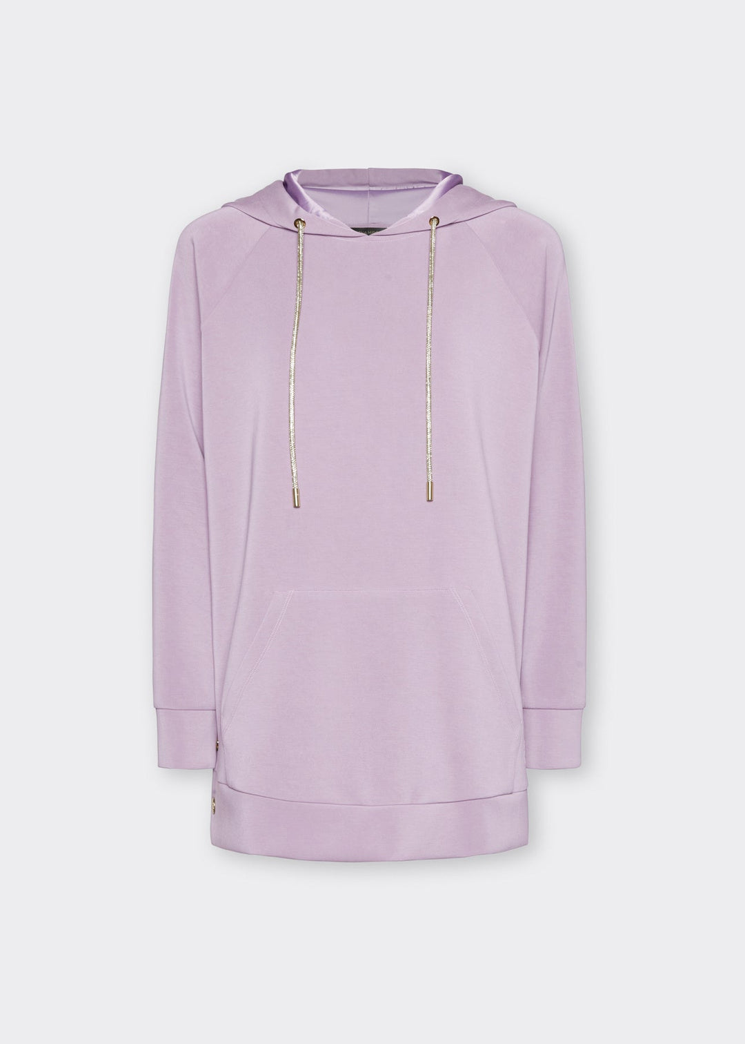 Front view of plus size Elena Miro Hooded Scuba Sweatshirt in Glass