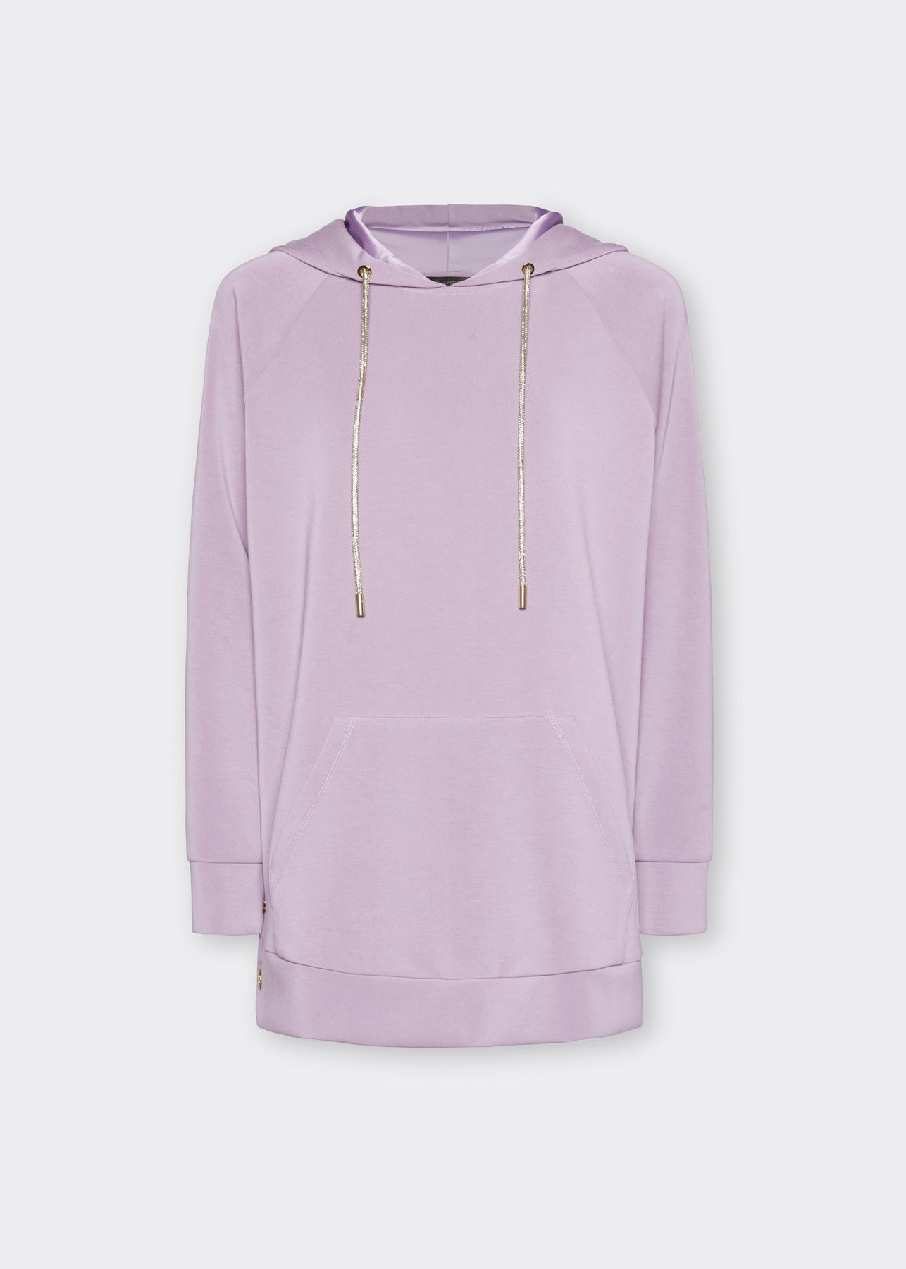 Front view of plus size Elena Miro Hooded Scuba Sweatshirt in Glass