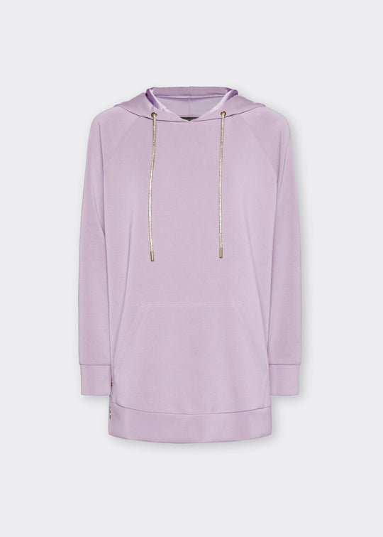 Front view of plus size Elena Miro Hooded Scuba Sweatshirt in Glass