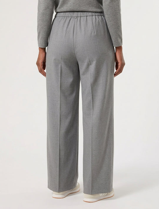 Grey melange stretch drawstring wide-leg pants with straight front