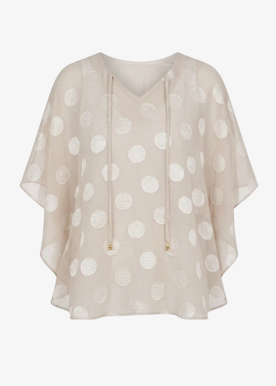 Joseph Ribkoff  Chiffon Dot Print Poncho Top in Moonstone