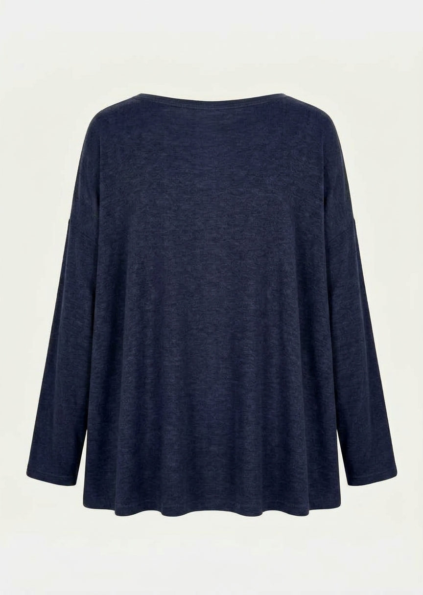 Bamboo French terry Sunday shirt with V-neck and long sleeves, dark navy back