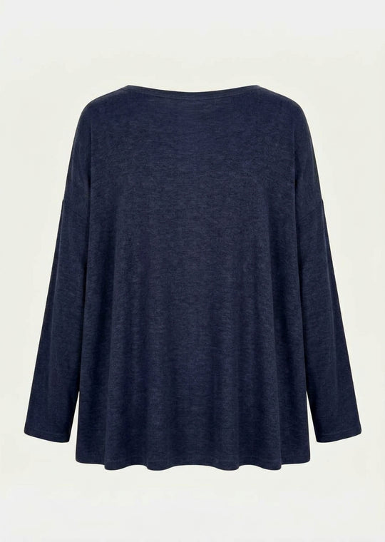 Bamboo French terry Sunday shirt with V-neck and long sleeves, dark navy back