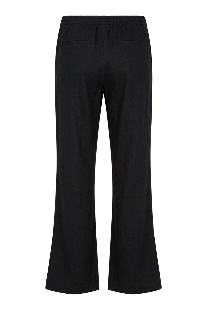 Black faux suede straight-leg pull-on drawstring pants with elastic waistband