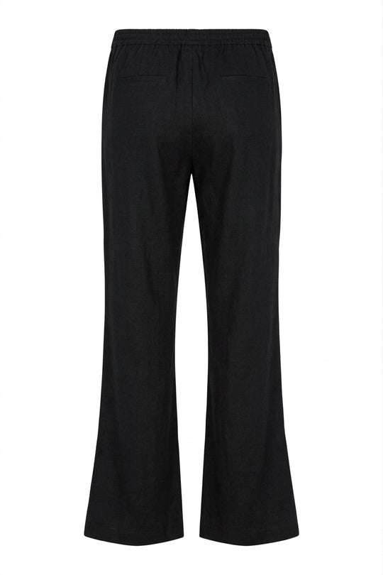 Black faux suede straight-leg pull-on drawstring pants with elastic waistband