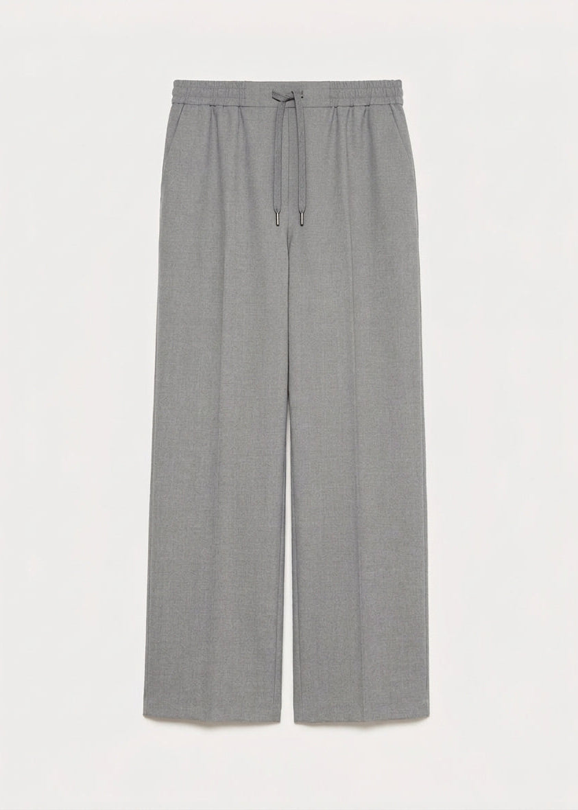 Grey melange stretch drawstring waist pant with wide leg