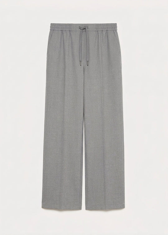 Grey melange stretch drawstring waist pant with wide leg