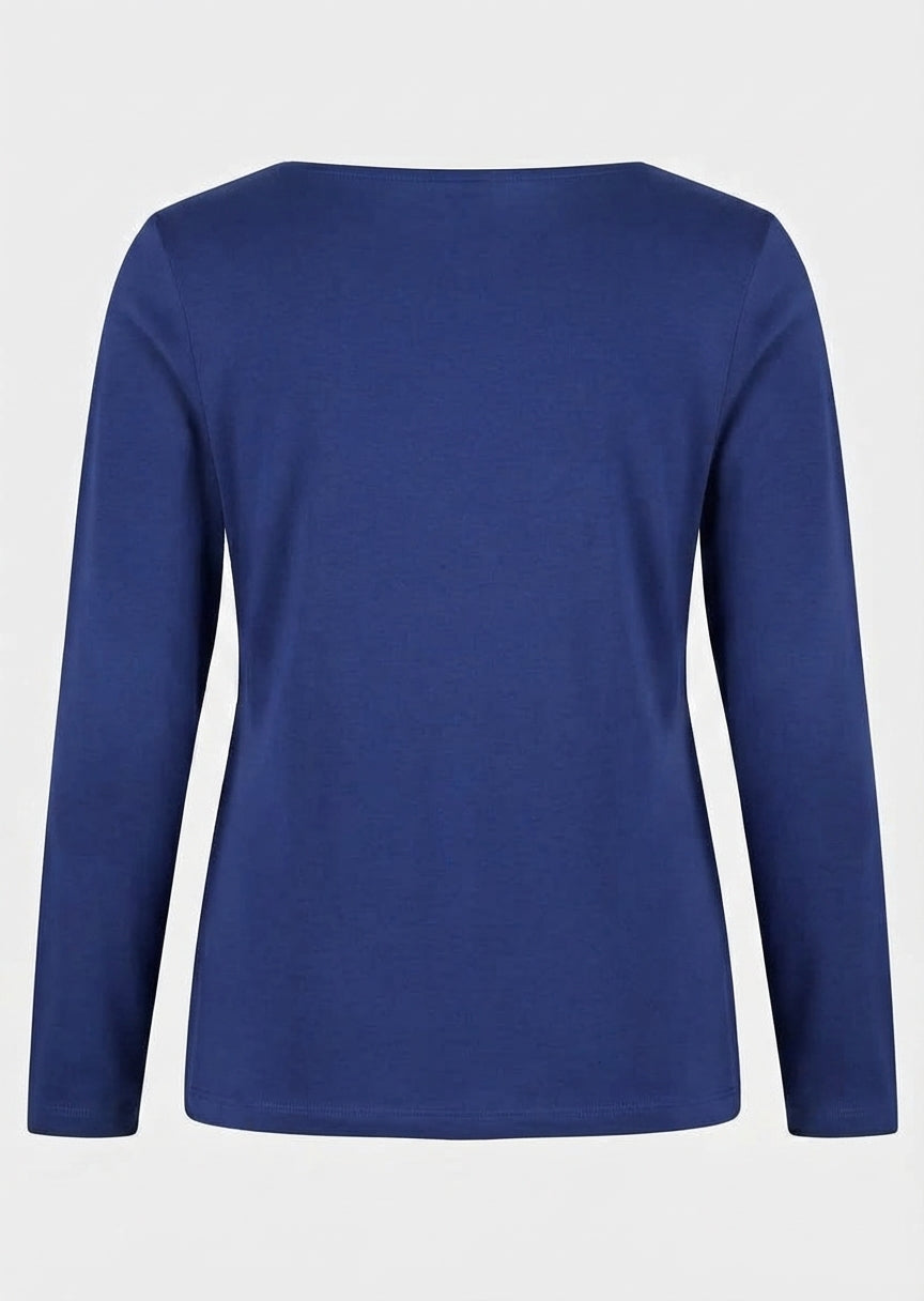 Efixelle Cotton Interlock Long Sleeve Double Front Tee with Scoopneck in Blue Jean