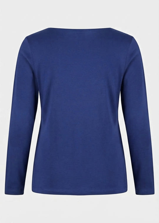 Efixelle Cotton Interlock Long Sleeve Double Front Tee with Scoopneck in Blue Jean