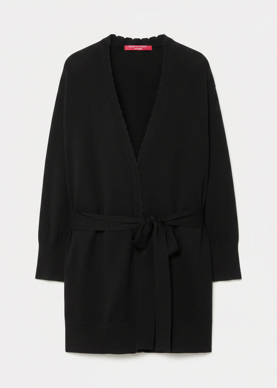 Marina Rinaldi Urbano Viscose Crepe Cardigan with Self Belt in Black