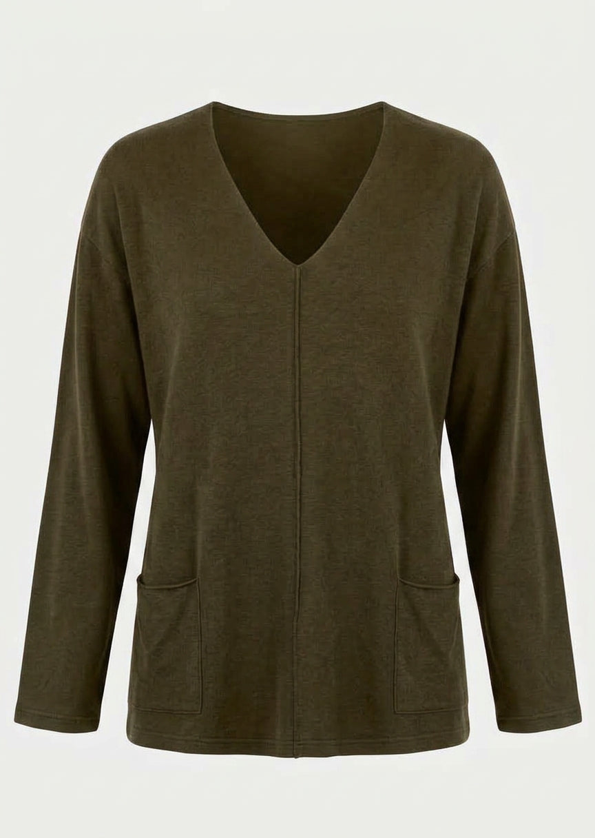 Bryn Walker Bamboo French Terry Sunday Shirt with V-Neck in Partridge