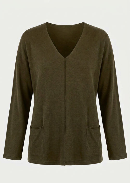 Bryn Walker Bamboo French Terry Sunday Shirt with V-Neck in Partridge