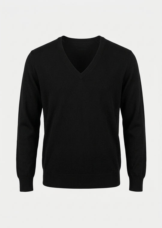 Marina Rinaldi Banda Cotton Modal V-Neck Long Sleeve Pullover in Black