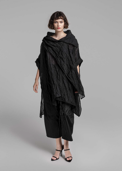 Front view of Igor Janice Gauze Linen Asymmetrical Drapey Tunic in Black