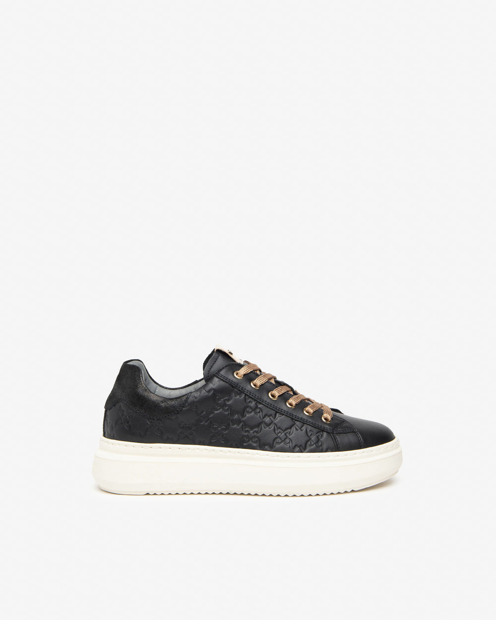Nero Giardini Lace Up Leather Embossed Runner in Black