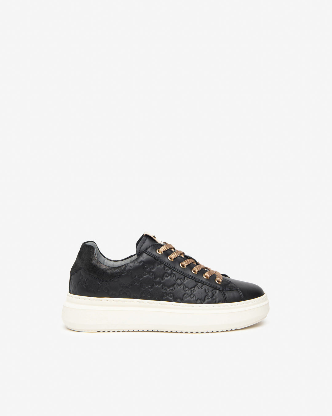 Nero Giardini Lace Up Leather Embossed Runner in Black