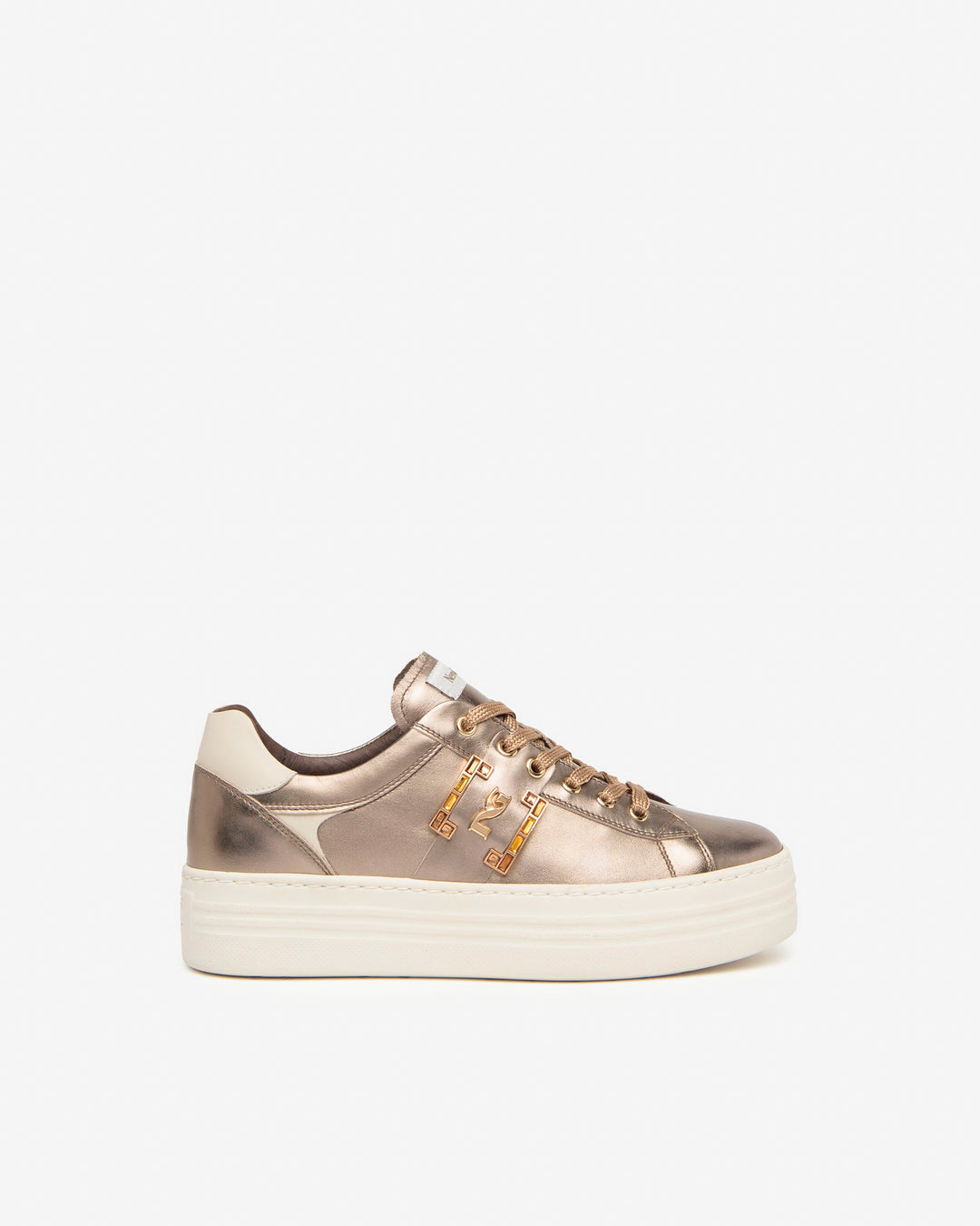 Nero Giardini Lace Up Leather Metallic Bronze Runner