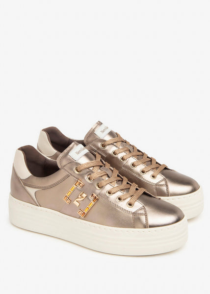 Nero Giardini Lace Up Leather Metallic Bronze Runner